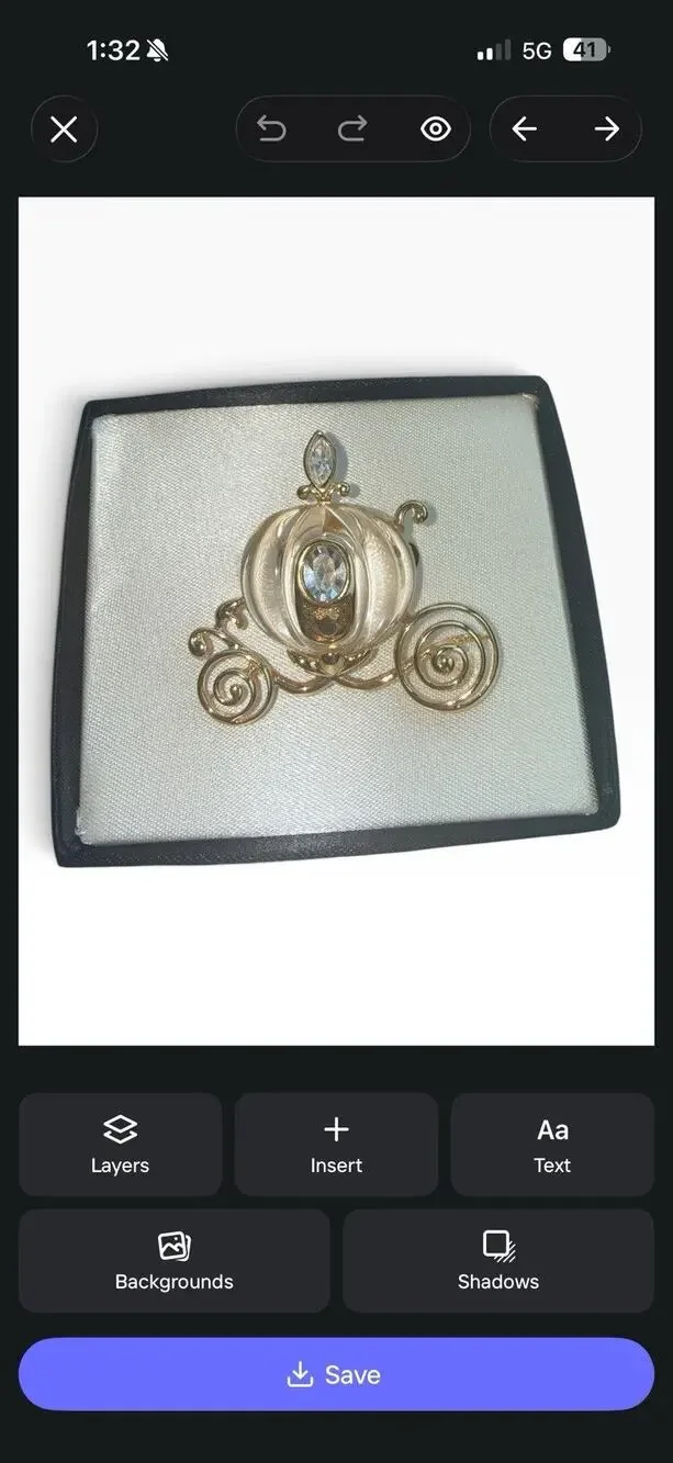 Disney Princess Carriage Brooch Pin Gold Tone Clear Crystal Rhinestones